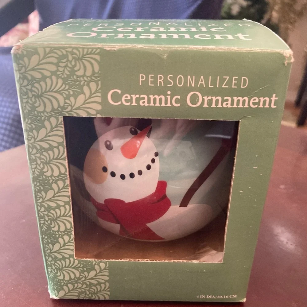 Personalizable Ceramic Snowman Christmas Ornament Holiday